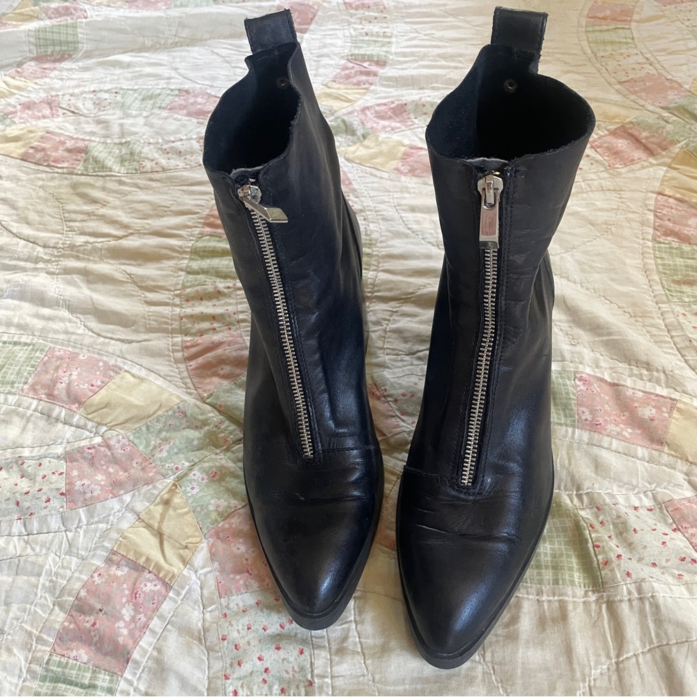 Zara Black Ankle Boots with Silver Zipper